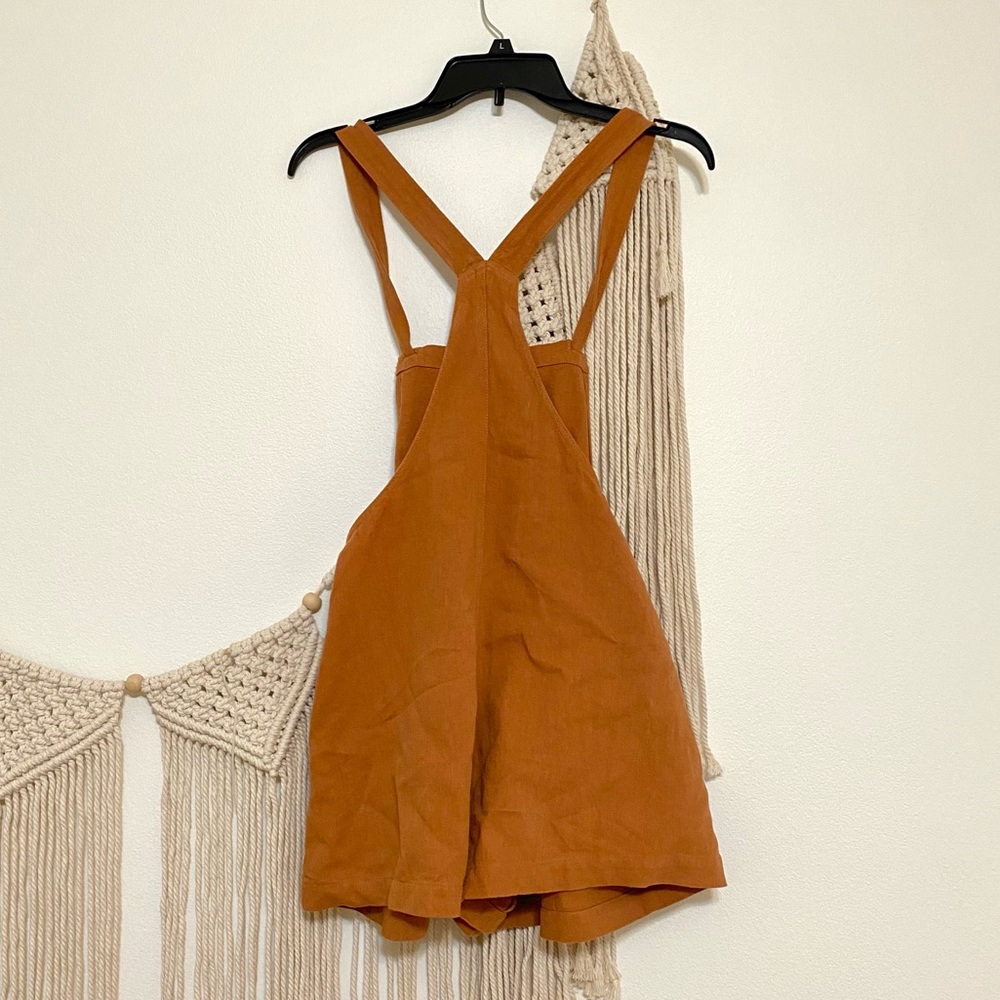 Rust Cotton Linen Pocketed Romper